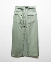 Mango Women's Pockets Detail Satin Skirt