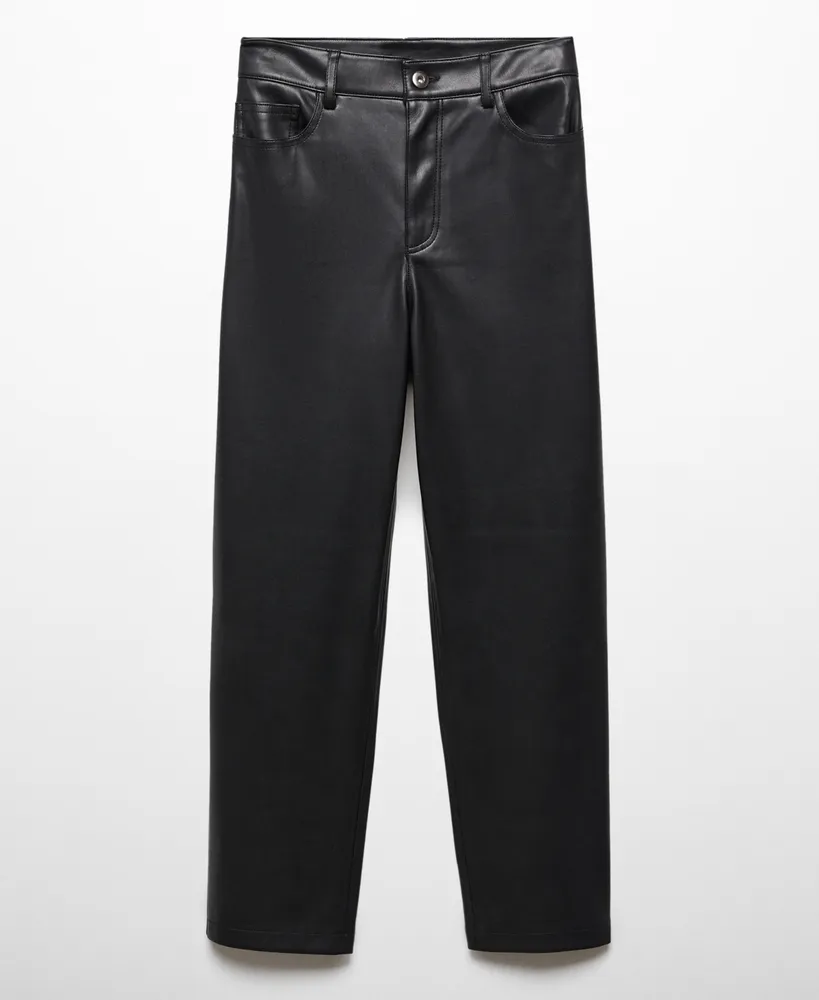 Mango Faux Leather Straight Leg Pants In Brown | ModeSens