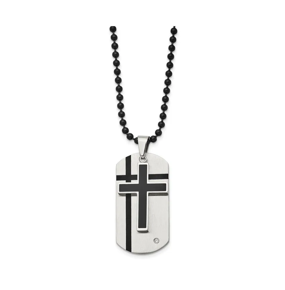 Chisel Brushed Enamel and Cz 2 Piece Cross Dog Tag Ball Chain Necklace