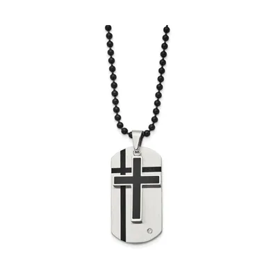 Chisel Brushed Enamel and Cz 2 Piece Cross Dog Tag Ball Chain Necklace