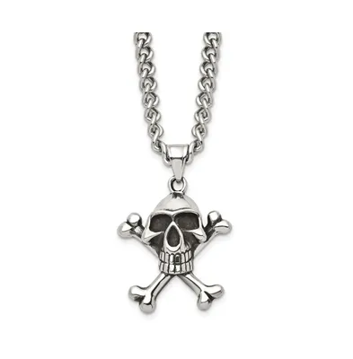 Chisel Antiqued Skull and Crossbones Pendant Curb Chain Necklace