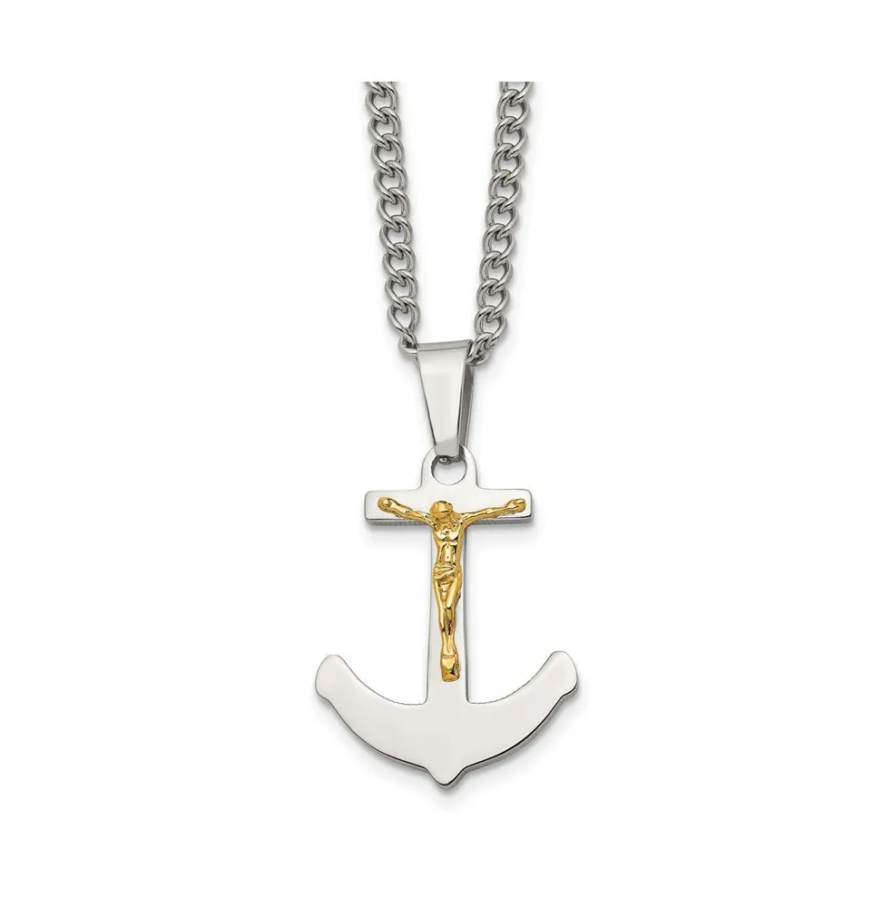 Chisel 14k Gold Crucifix Anchor Pendant Curb Chain Necklace