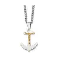 Chisel 14k Gold Crucifix Anchor Pendant Curb Chain Necklace