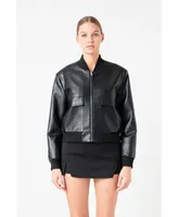 Women's Short Pu Leather Bomber Jacket