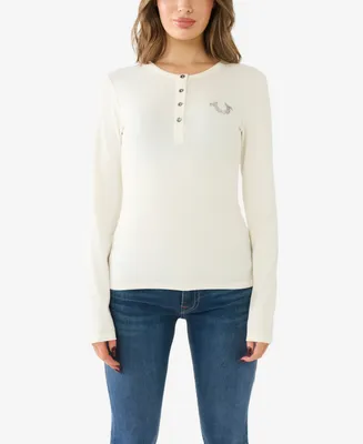 True Religion Women's Crystal Horseshoe Henley Top