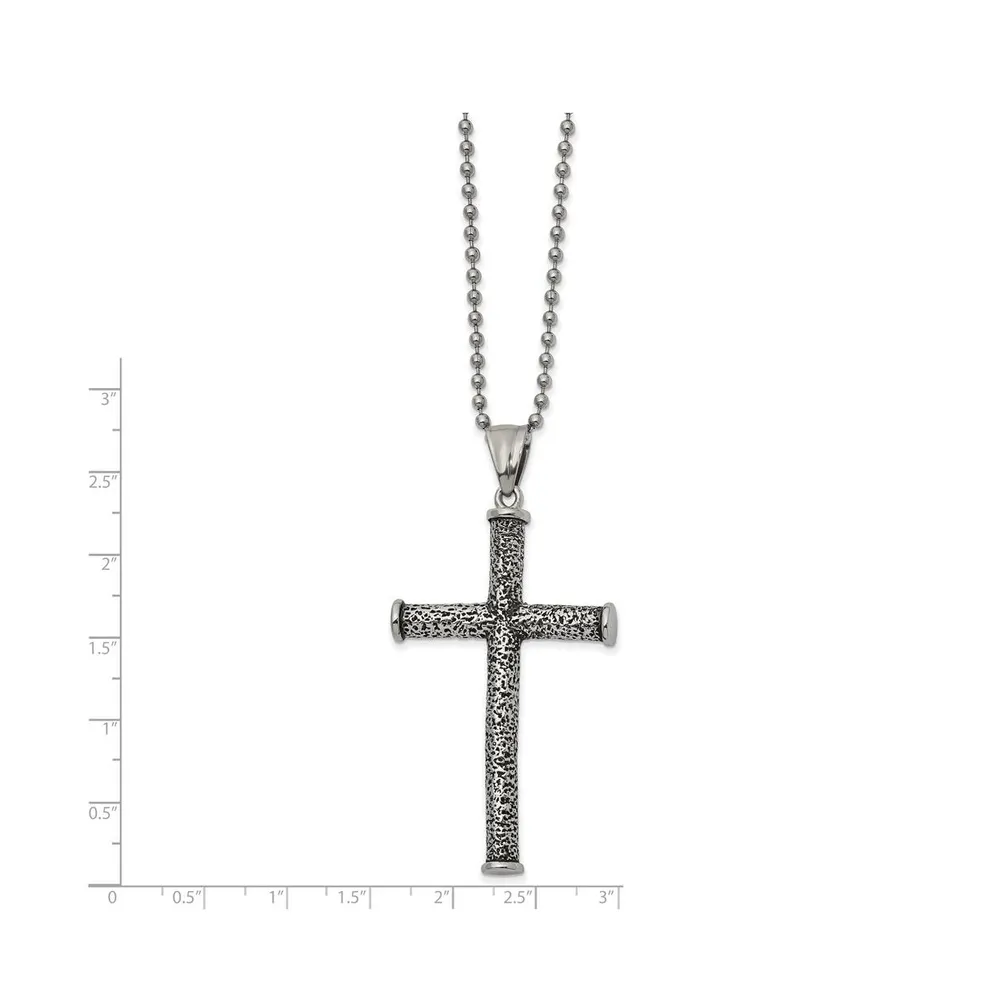 Chisel Antiqued Polished Cross Pendant on a Ball Chain Necklace