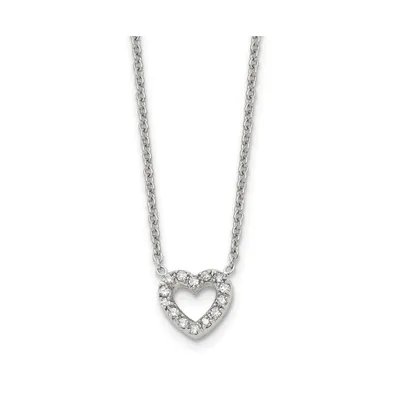 Chisel Polished Cz Open Heart on a 18 inch Cable Chain Necklace