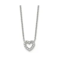 Chisel Polished Cz Open Heart on a 18 inch Cable Chain Necklace