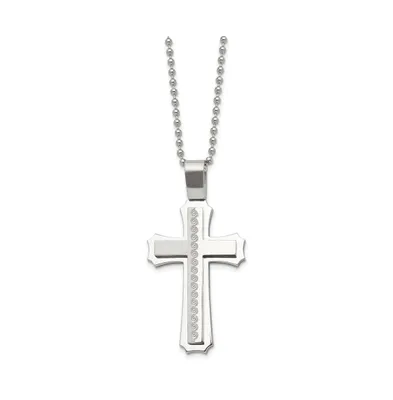 Chisel Brushed Swirl Design Cross Pendant Ball Chain Necklace