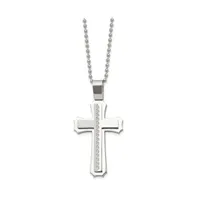 Chisel Brushed Swirl Design Cross Pendant Ball Chain Necklace