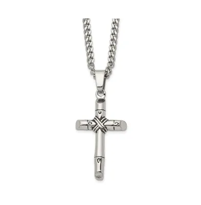 Chisel Antiqued Reversible Cross Pendant Curb Chain Necklace