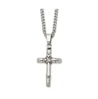 Chisel Antiqued Reversible Cross Pendant Curb Chain Necklace