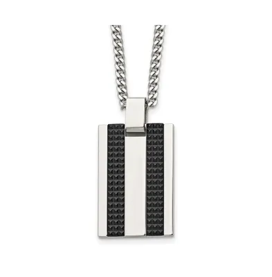 Chisel Stainless Black Ip-plated Rectangle Dog Tag Curb Chain Necklace