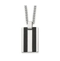 Chisel Stainless Black Ip-plated Rectangle Dog Tag Curb Chain Necklace