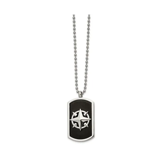 Stainless Steel Brushed Lasercut Black IP Plated CZ Dogtag Necklace