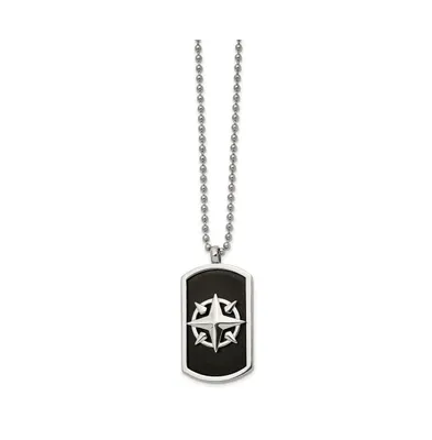 Chisel Brushed Black Ip-plated Compass Dog Tag Ball Chain Necklace