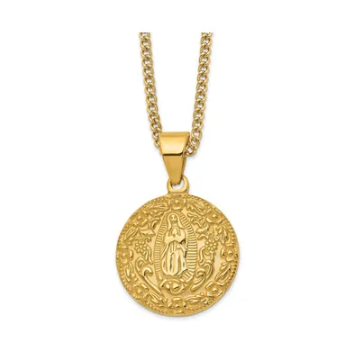 Chisel Yellow Ip-plated Our Lady of Guadalupe Pendant Curb Chain Necklace