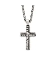 Chisel Antiqued Brushed and Cz Cross Pendant Curb Chain Necklace