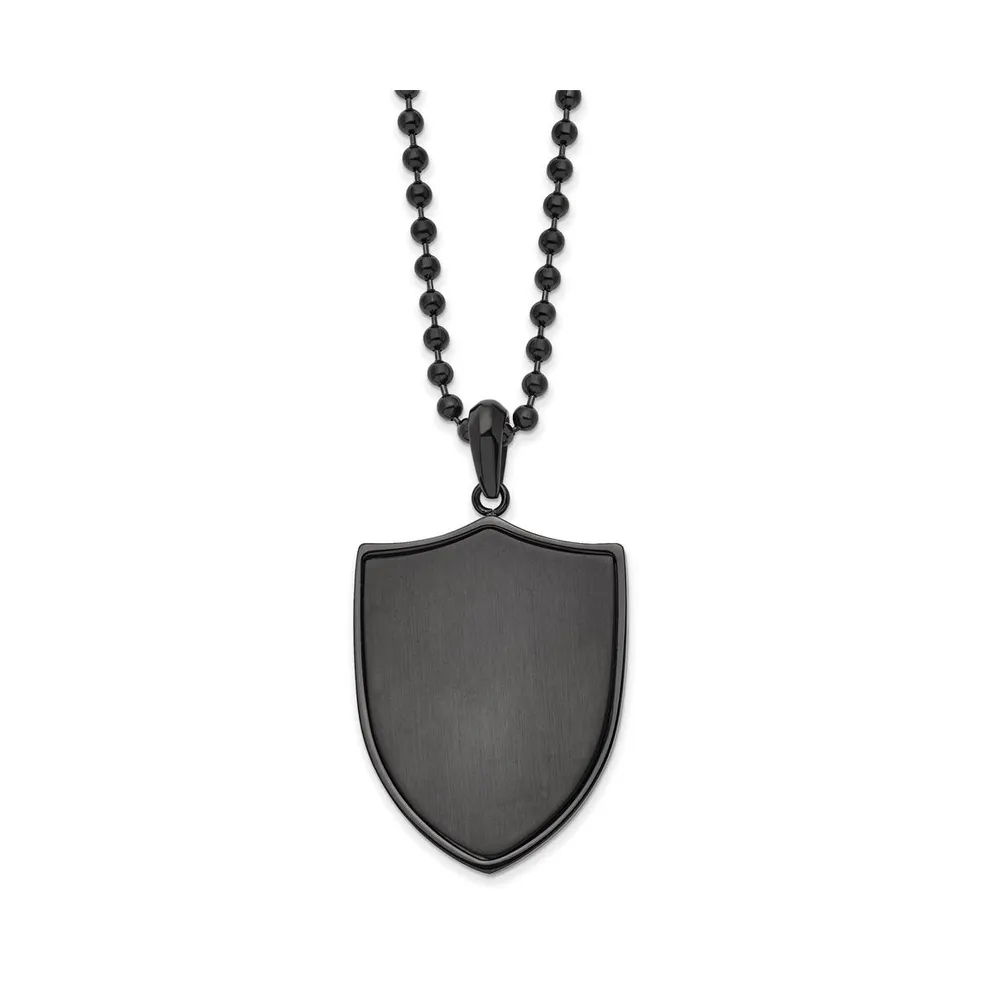 Chisel Brushed Black Ip-plated Shield Pendant Ball Chain Necklace