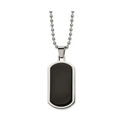 Chisel Black Agate Inlay Dog Tag Ball Chain Necklace