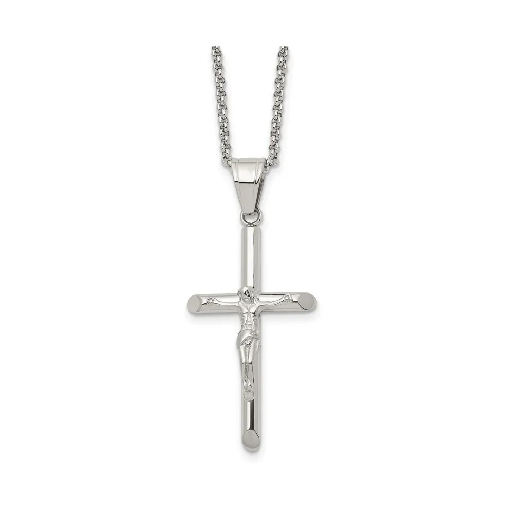 Chisel Polished Crucifix Pendant on a Rolo Chain Necklace