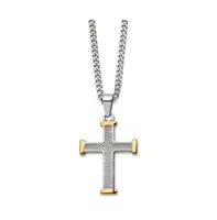 Chisel Polished Yellow Ip-plated Cross Pendant Curb Chain Necklace