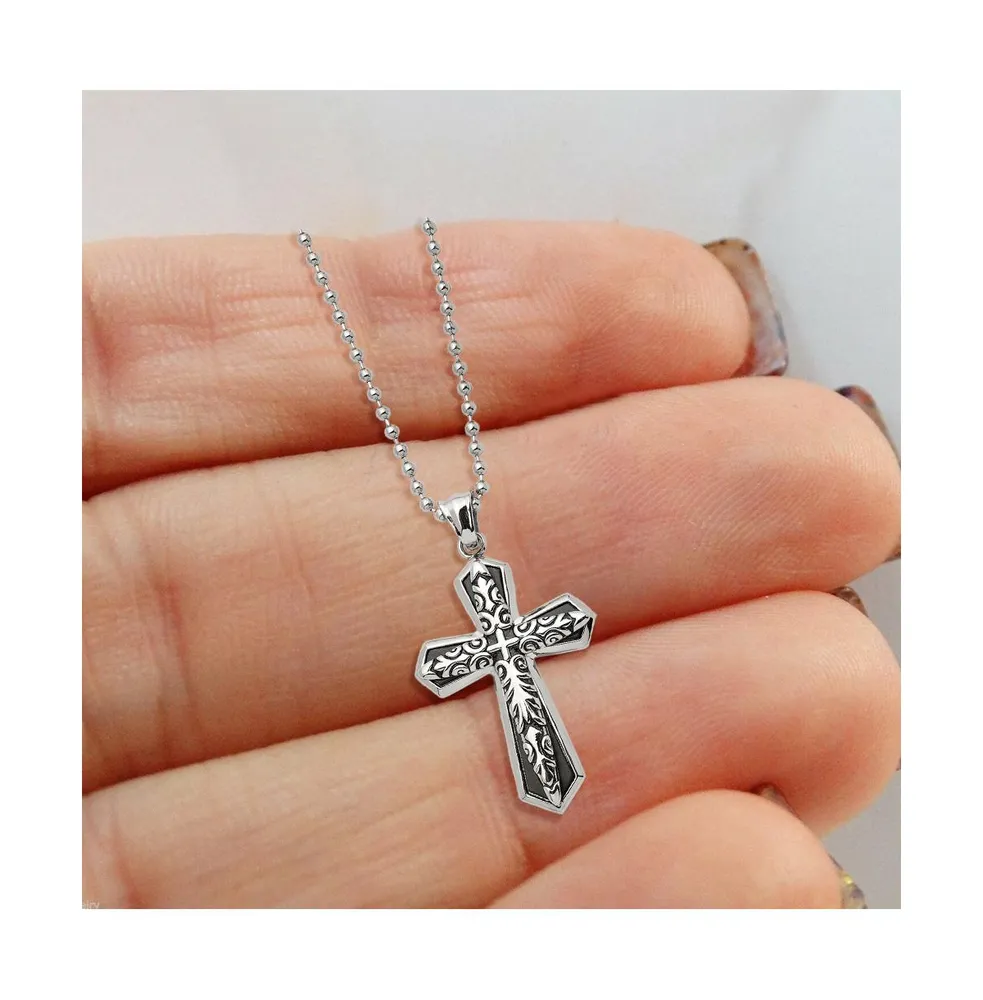 Chisel Antiqued Black Ip-plated Cross Pendant Ball Chain Necklace