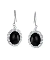 Bling Jewelry Western Style Black Natural Onyx Milgrain Cable Edge Oval Drop Earrings For Women Sterling Silver Wire Fish Hook