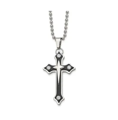 Chisel Ip-plated Cz Cross Pendant Ball Chain Necklace