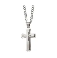 Chisel Brushed Large Cross Pendant Curb Chain Necklace