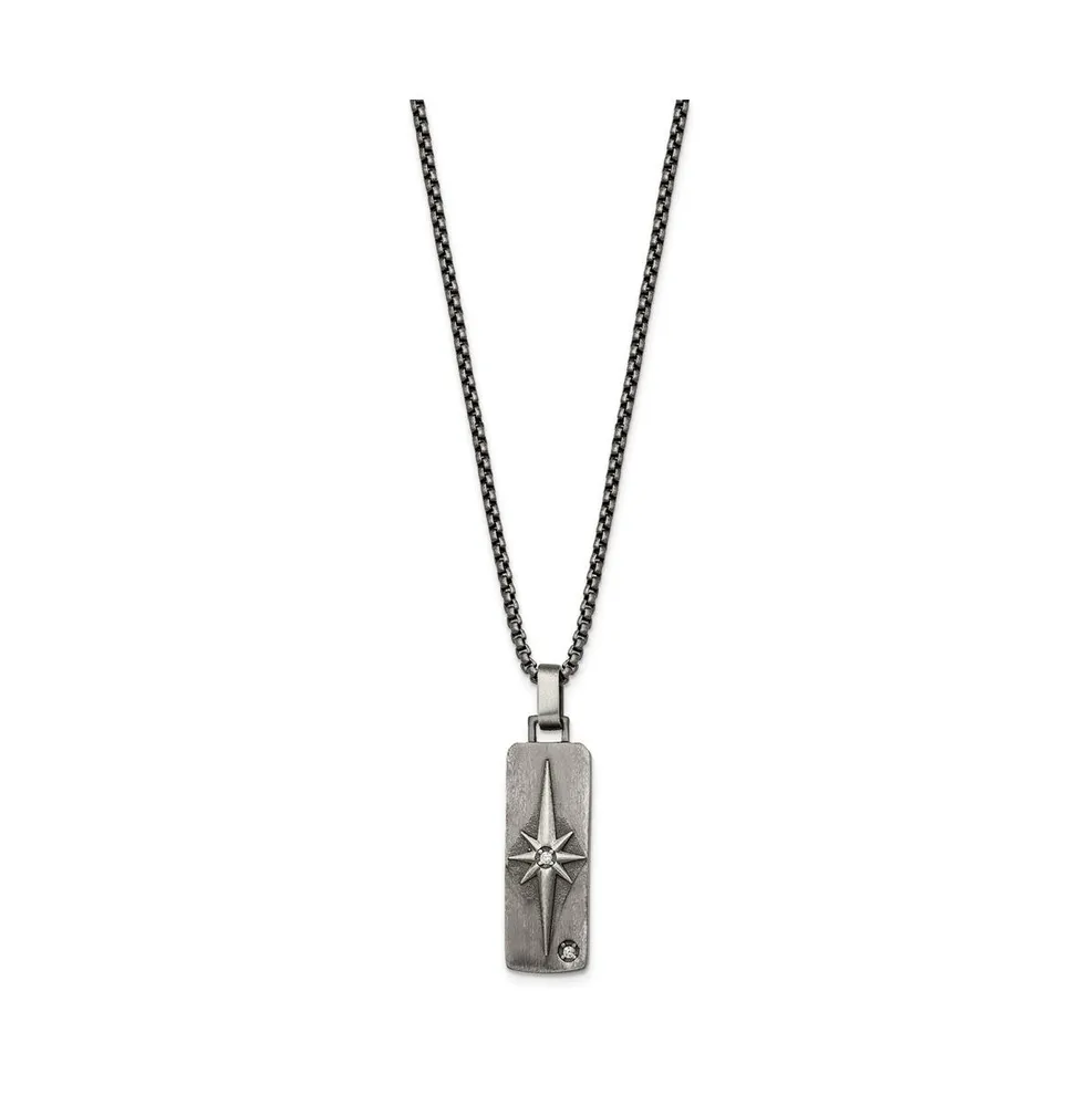 Chisel Antiqued White Bronze-plated Cz Pendant on a Box Chain Necklace