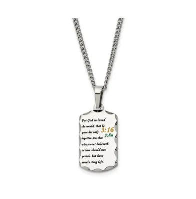 Chisel Polished Acid Etched John 3:16 Dog Tag on a Curb Chain Necklace