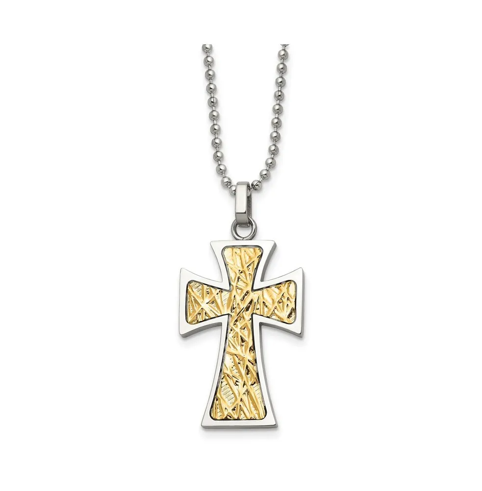 Chisel 14k Gold tone Accent Cross Pendant Ball Chain Necklace