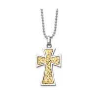 Chisel 14k Gold tone Accent Cross Pendant Ball Chain Necklace