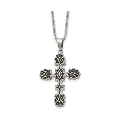 Chisel Antiqued Polished Cross Pendant on a Cable Chain Necklace