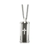 Chisel Black Ip-plated Cz Cross Pendant Curb Chain Necklace