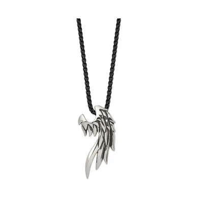 Chisel Antiqued Wing Slide Black Ip-plated Ball Chain Necklace