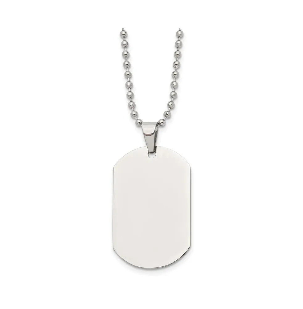 Chisel Stainless Steel Polished Dog Tag on a Cable Chain Necklace