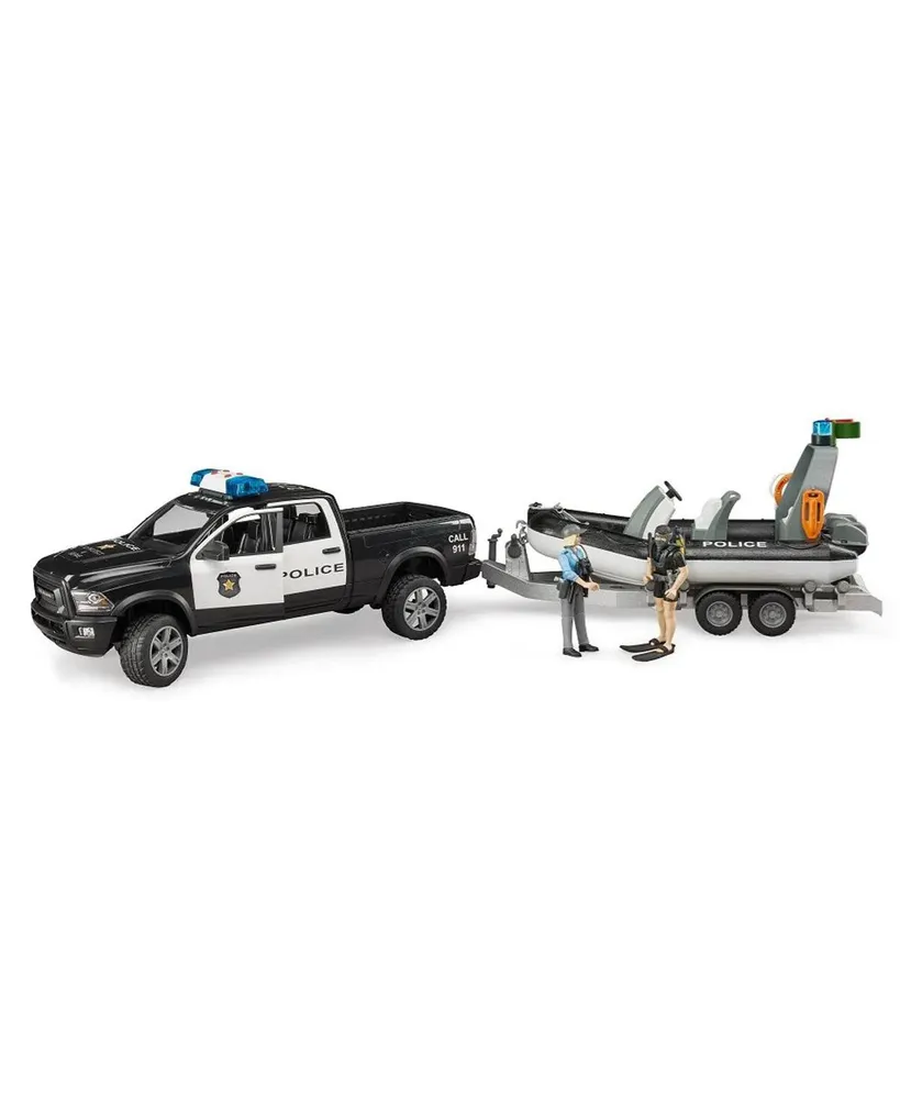 1/16 Ram Police Pickup Truck with Trailer & Boat by Bruder