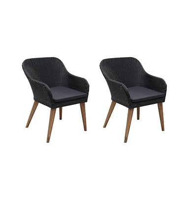 Patio Chairs with Cushions 2 pcs Poly Rattan Black