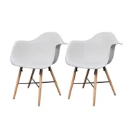 Dining Chairs 2 pcs White Plastic and Beech wood
