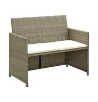 2 Seater Patio Sofa with Cushions Beige Poly Rattan