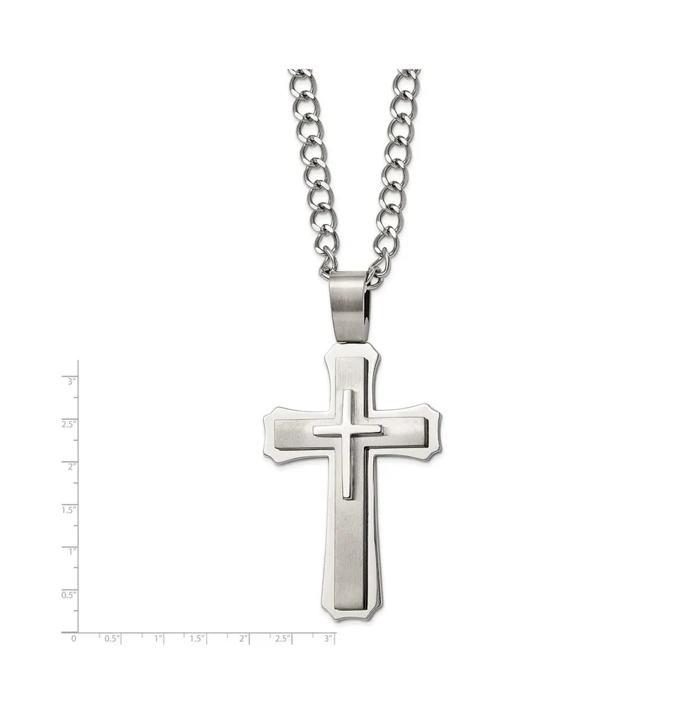 Chisel Brushed Large Cross Pendant Curb Chain Necklace