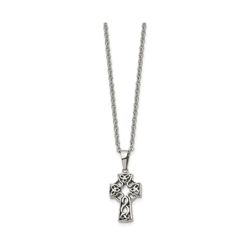 Chisel Antiqued and Brushed Celtic Cross Pendant Cable Chain Necklace