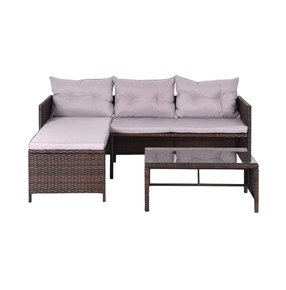 3 pcs Rattan Wicker Deck Couch Outdoor Patio Sofa Set