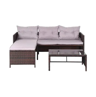 3 pcs Rattan Wicker Deck Couch Outdoor Patio Sofa Set
