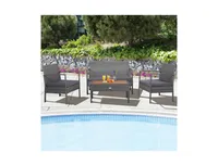 4 Pieces Rattan Patio Conversation Furniture Set with Acacia Wood Tabletop