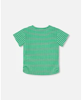 Girl Crinkle Jersey Top With Flower Applique Vichy Green - Child