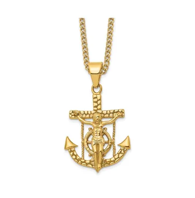 Chisel Yellow Ip-plated Mariner's Cross Pendant Curb Chain Necklace
