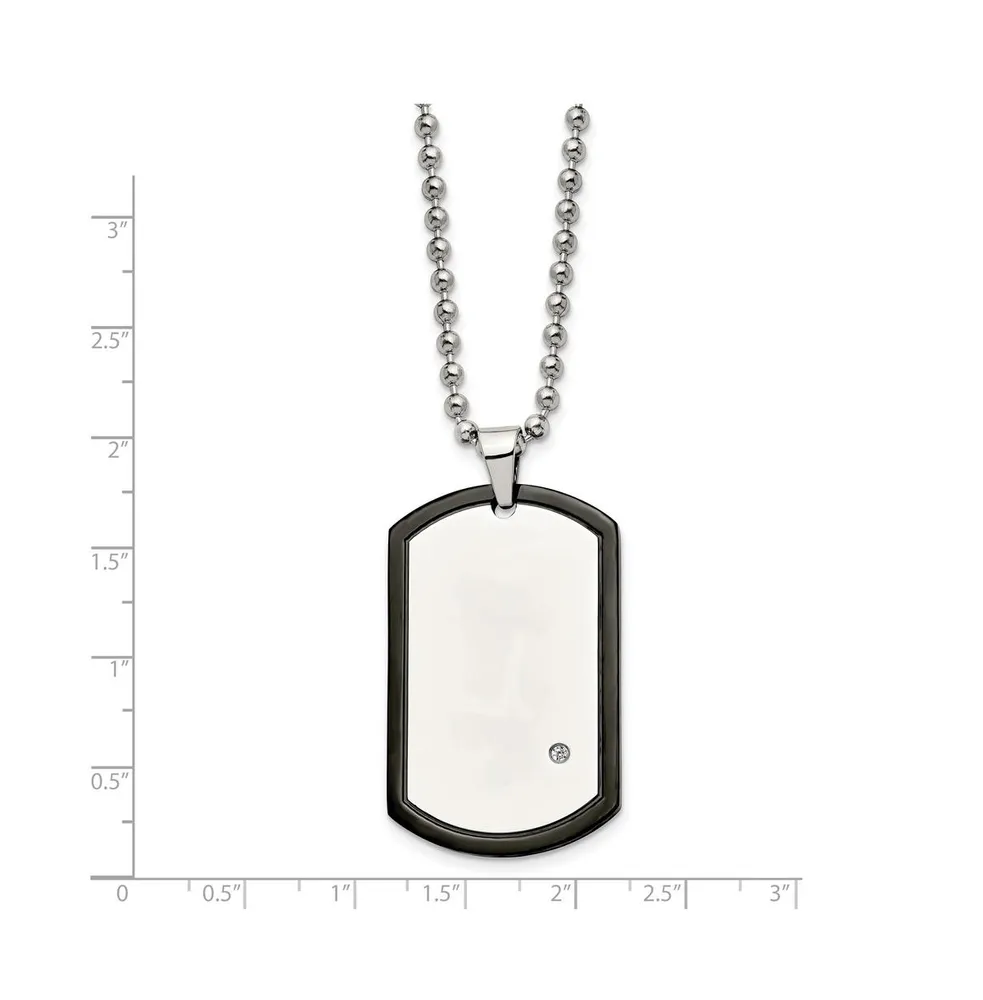 Chisel Polished Black Ip-plated with Cz Dog Tag Ball Chain Necklace